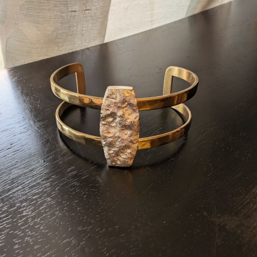 Rustic Cuff Hammered Gold and Silver Bracelet With Bag